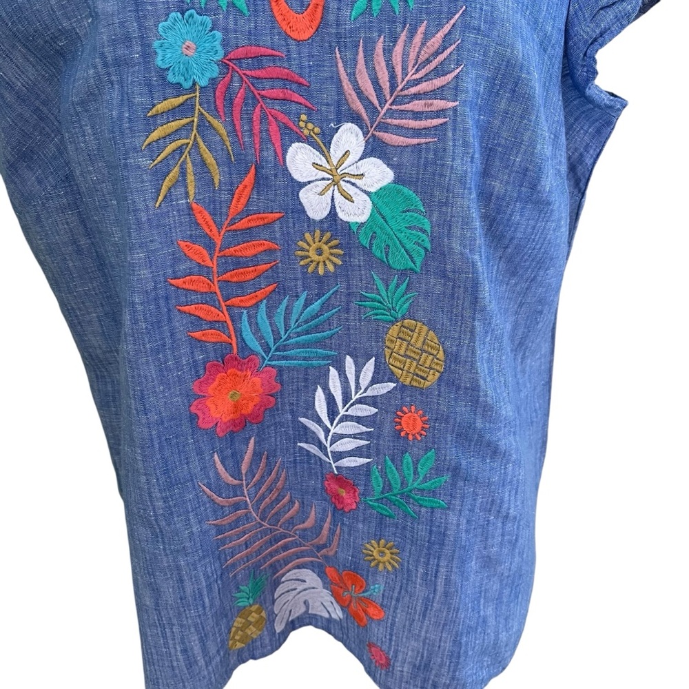 Talbots Blue Chambray Linen/Cotton Split Neck Tro… - image 5